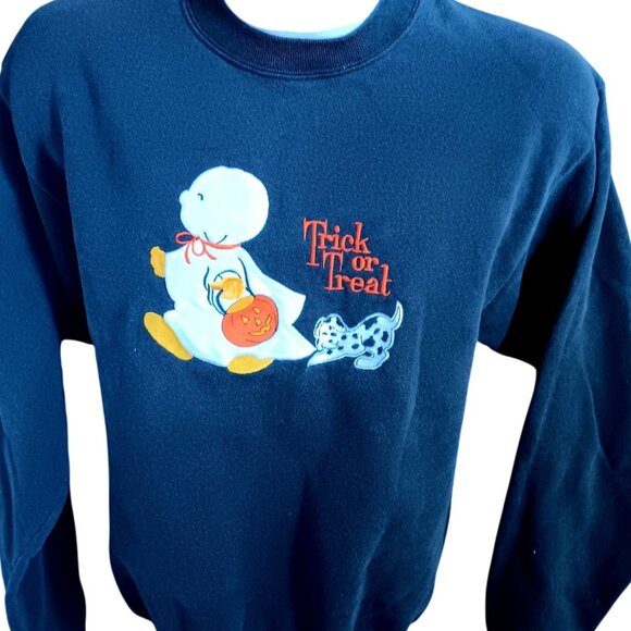 Vintage Medium Sweatshirt Halloween Trick Or Treat Ghost 1990's Granny Core - Picture 1 of 4